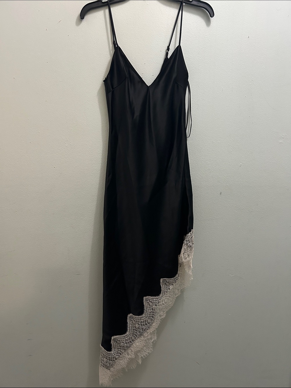 Zara Black Slip Dress with Cream Lace Asymmetrical Hem - Picture 7 of 10